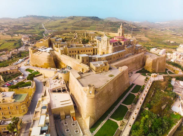 Vue Aérienne Citadelle Capitale Île Gozo Rabat Victoria City Malte — Photo