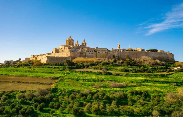 Mdina Ancienne Capitale Malte Paysage Naturel Aérien Journée Ensoleillée Bleu — Photo
