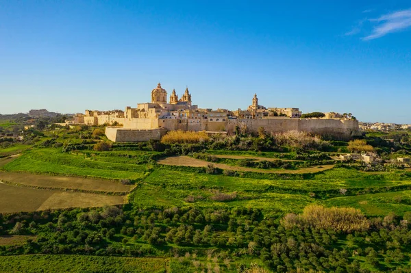 Miasto Mdina Dawna Stolica Malty Krajobraz Natury Powietrza Słoneczny Dzień — Zdjęcie stockowe