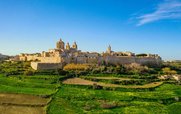 Mdina Ancienne Capitale Malte Paysage Naturel Aérien Journée Ensoleillée Bleu — Photo