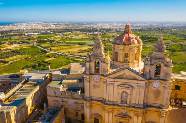 Huvudkyrkan Mdina Stad Gamla Huvudstad Malta Flygfoto Natur Landskap Solig — Stockfoto