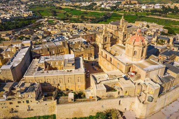 Mdina Nın Ana Kilisesi Malta Nın Eski Başkenti Hava Manzarası — Stok fotoğraf