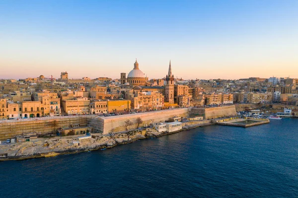 Vista Aérea Cidade Valletta Capital Malta Pôr Sol — Fotografia de Stock