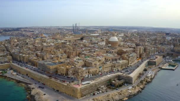 Bovenaanzicht Vanuit Lucht Stad Valletta Hoofdstad Van Malta Eiland — Stockvideo