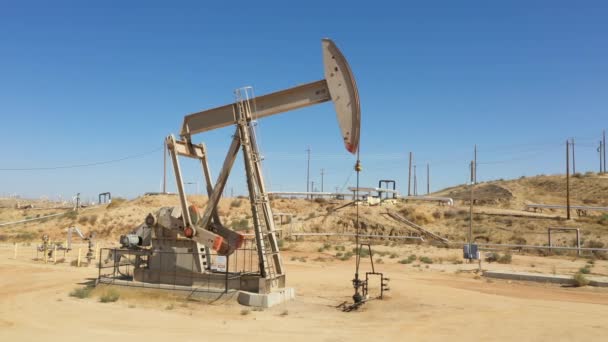 Aerial View Oil Pumpjack Oil Industry Equipment Morning Blue Sky — Stock Video