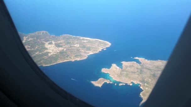 Maltesische Insel Von Oben Comino Gozo Blick Aus Dem Flugzeugfenster — Stockvideo