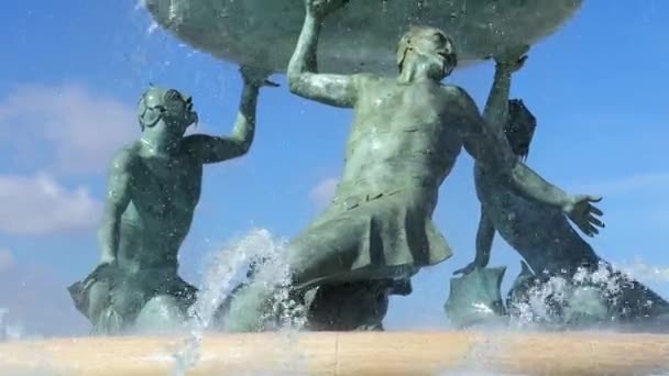 Фонтан Тритон Валлетте Закрывай Знаменитый Ориентир Мальта — стоковое видео