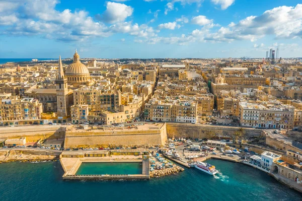 Flygfoto Över Valletta Stad Huvudstad Malta Land Medelhavet Blå Himmel — Stockfoto