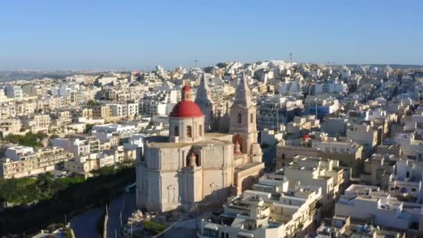 Αεροφωτογραφία Της Ενοριακής Εκκλησίας Mellieha Γέννηση Της Παναγίας Νήσος Μάλτα — Αρχείο Βίντεο