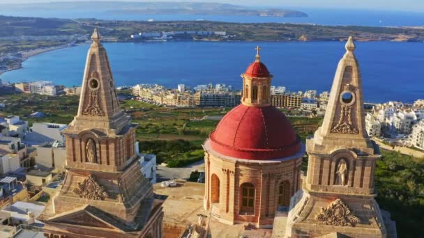 Vue Aérienne Près Église Paroissiale Mellieha Naissance Notre Dame Malte — Video