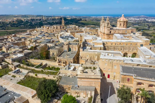 Mdina Şehrinin Havadan Görünüşü Malta Adasının Eski Başkenti Güneşli Mavi — Stok fotoğraf