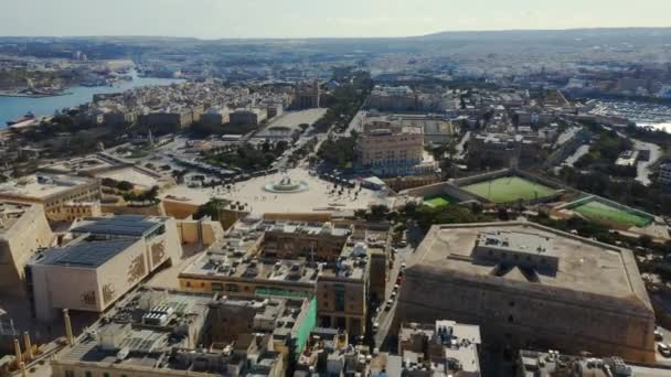 Luchtfoto Van Valletta Triton Fontein Floriana Stad Malta — Stockvideo