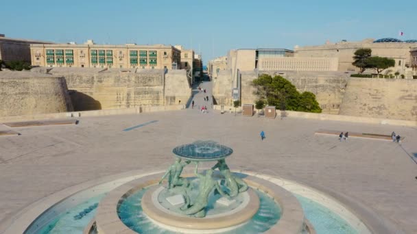 Valletta Şehrinin Havadan Görünüşü Malta Adası Fountain Triton Başkenti — Stok video