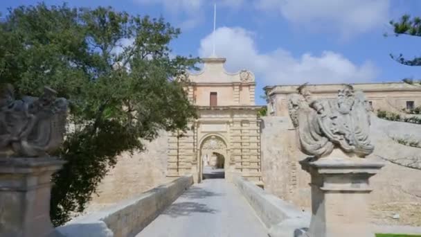 Den Tomma Huvudstadsporten Till Medeltida Mdina Stad Gammal Huvudstad Malta — Stockvideo