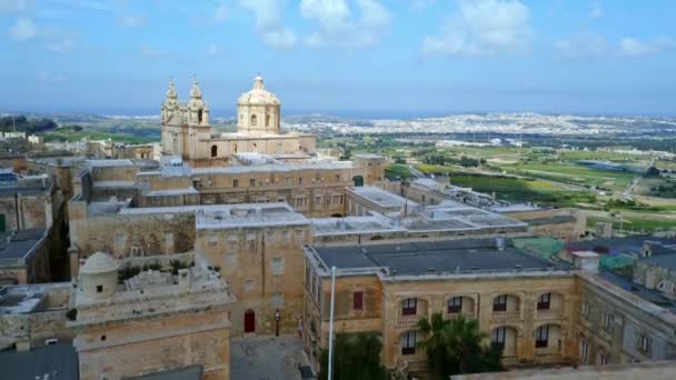 Aerial View Mdina City Old Capital Malta Island Sunny Say — Stock Video