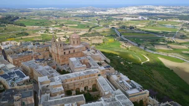 Mdina Şehrinin Havadan Görünüşü Malta Adasının Eski Başkenti Güneşli Mavi — Stok video