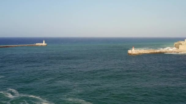 Vista Aérea Grande Porto Principal Porto Ilha Malta Farol Vermelho — Vídeo de Stock