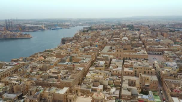 Luchtfoto Van Lege Straat Valletta Stad Hoofdstad Van Malta Land — Stockvideo