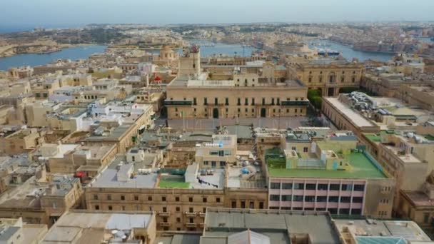 Luchtfoto Van Stad Valletta Hoofdstad Van Malta Grote Plein Lege — Stockvideo