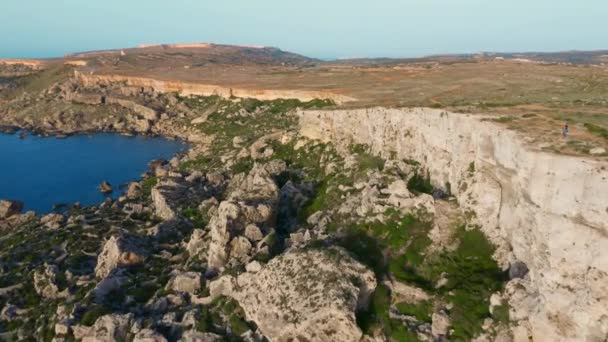 Aerial View Nature Cliffs Mediterranean Sea Rock Cut Observation Post — Stock Video