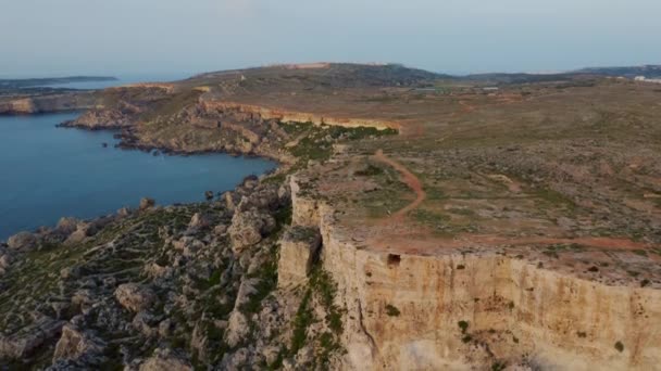 Aerial View Maltese Cliffs Sea Spring Time Malta Country — Stock Video