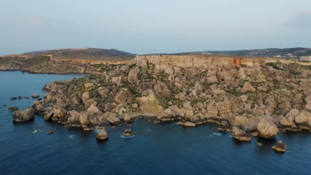 Aerial Top View Cliffs Stones Sea Spring Time Europe — Stock Video