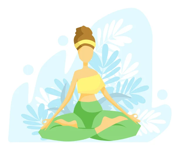 Flat vector illustration. The girl practices yoga. Lotus position. — Stock Vector