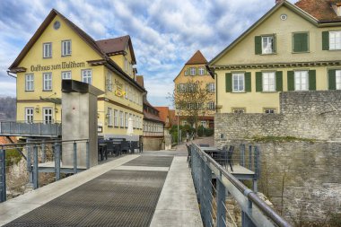 Schwaebisch Hall, Almanya - 19 Şubat 2019: Schwaebisch Hall sokakları