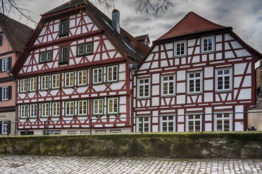 Schwaebisch Hall, Almanya - 19 Şubat 2019: Schwaebisch Hall sokakları