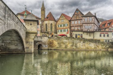 Schwaebisch Hall, Almanya - 19 Şubat 2019: Schwaebisch Hall sokakları