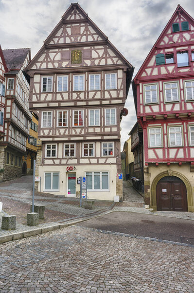 Schwaebisch Hall, Germany - 19 February 2019: The streets of Schwaebisch Hall, Baden Wuerttemberg is a state in southwest Germany