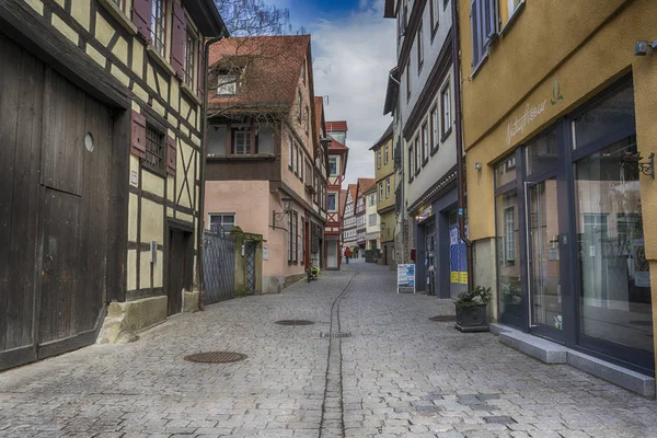 Schwaebisch Hall, Almanya - 19 Şubat 2019: Schwaebisch Hall sokakları