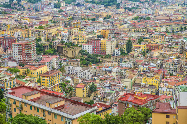 Naples, Italy - August 16, 2015 : A view over the rooftops of Naples. City of Naples from above.