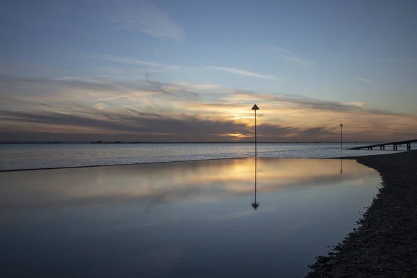 Solnedgång vid Southend-on-Sea, Essex, England — Stockfoto