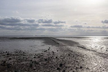 Pathway going out into the sea at Westcliff, near Southend-on-Sea, Essex, England