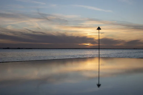 Reflet Coucher Soleil Southend Sea Essex Angleterre — Photo