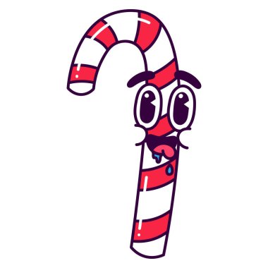 Şekerin vektör görüntüsü. Noel şekeri, şeker kamışı, iki çeşit, çizgili lolipop. Konunun animasyonu, karakter, maskot, duygular.