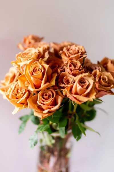 Rose Color Toffee Vase Large Beautiful Bouquet Flowers — Stock Photo, Image