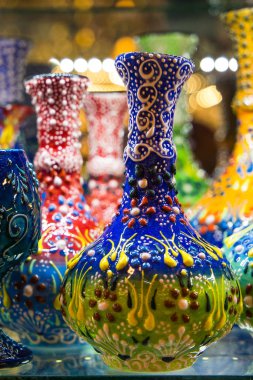 Traditional turkish jugs in a souvenir shop