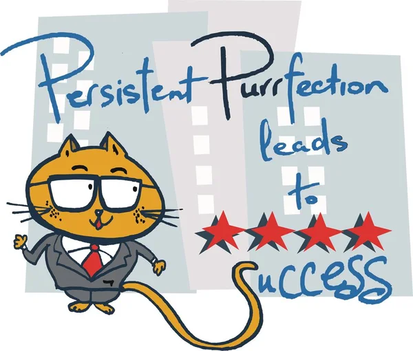 벡터 만화 보여주는 고양이 집행 완벽 한 성공 캠페인 계획. — 스톡 벡터