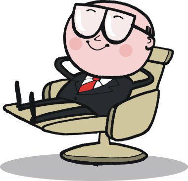 Karikatür mutlu işadamı sandalyede rahatlatıcı