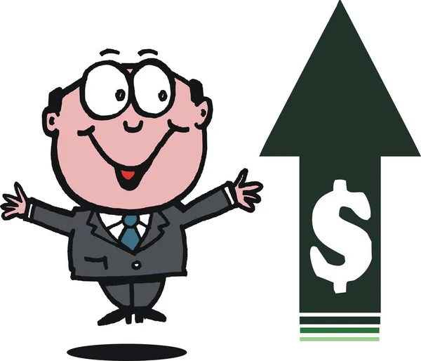 Cartoon business man with financial profit arrow — Stock Vector