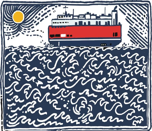 Иллюстрация транспортного судна в неспокойных морях . — стоковый вектор