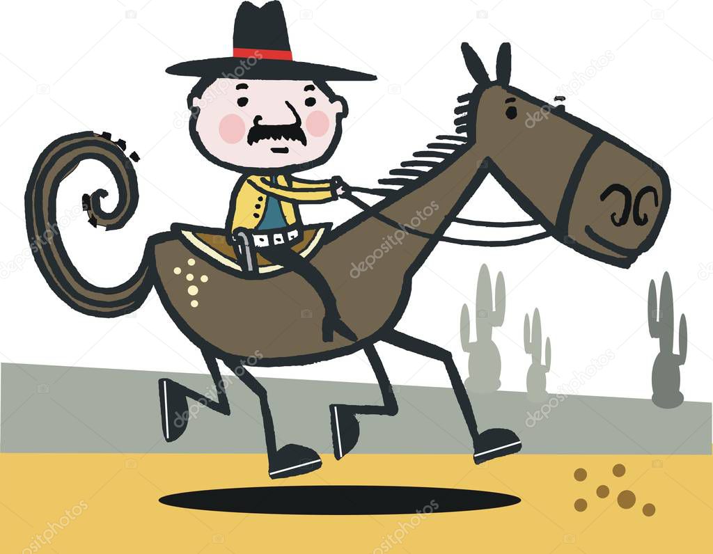Vector cartoon of cowboy on horse