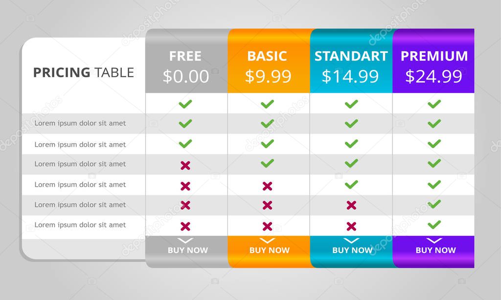 Web pricing table design for business. vector