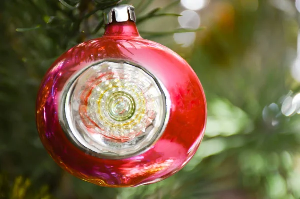 Boule Rouge Accrochée Sapin Noël — Photo