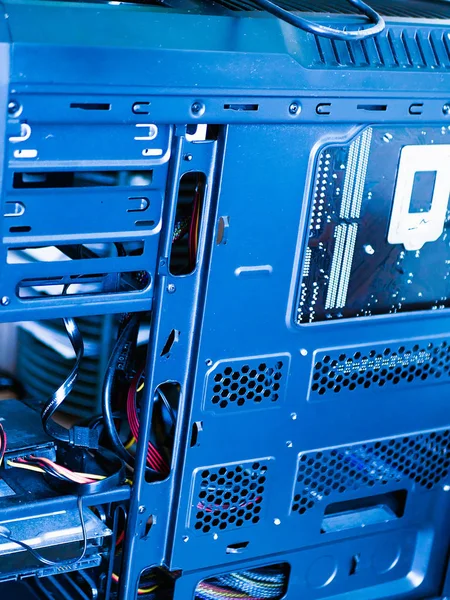 System computer unit. black computer case with blue light — Stock Photo, Image