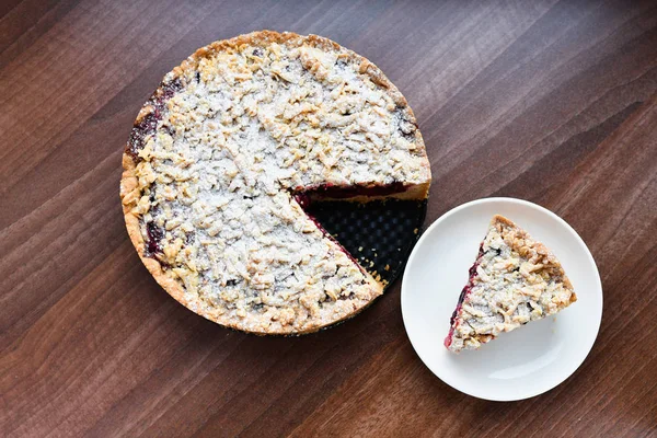 Berry pie for breakfast. view from above. homemade baking. — Stock Photo, Image