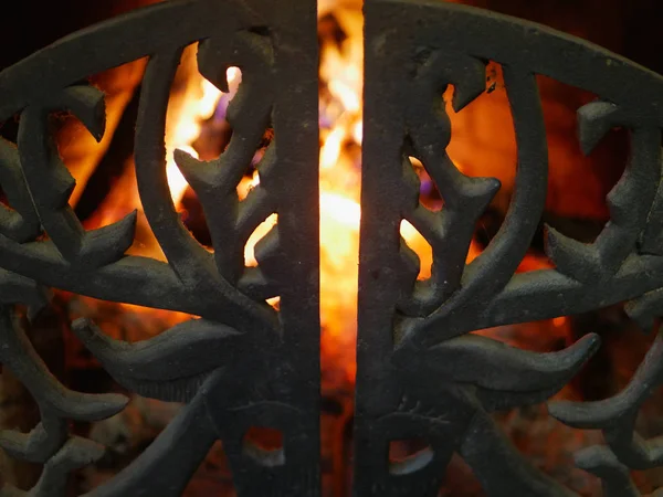 Reemplace el cierre de césped. en una clave baja. Cast iron fireplace grate. — Foto de Stock