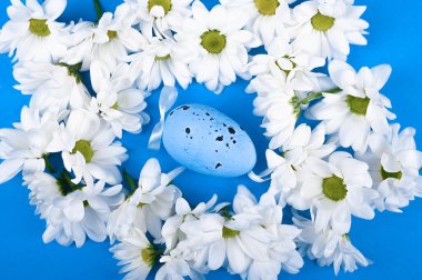 Çiçekli Paskalya yumurtaları. Arka planda. Yukarıdan bak. Bahar Paskalyası.